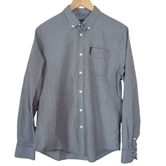 Ben Sherman Blue White Gingham Check Long Sleeve Button up Shirt M - Picture 2 of 12